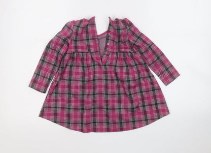 Dunnes Stores Girls Purple Plaid Polyester Fit & Flare  Size 12-18 Months  Round Neck