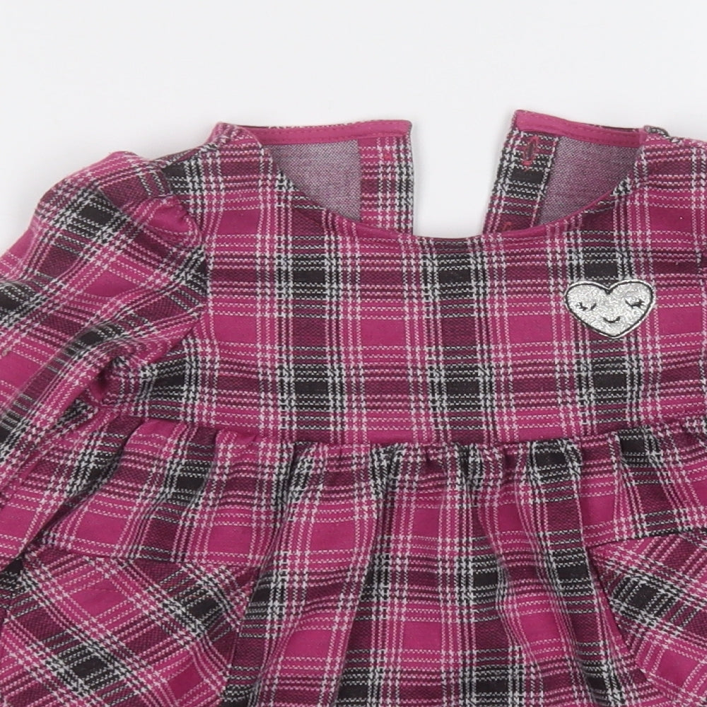 Dunnes Stores Girls Purple Plaid Polyester Fit & Flare  Size 12-18 Months  Round Neck
