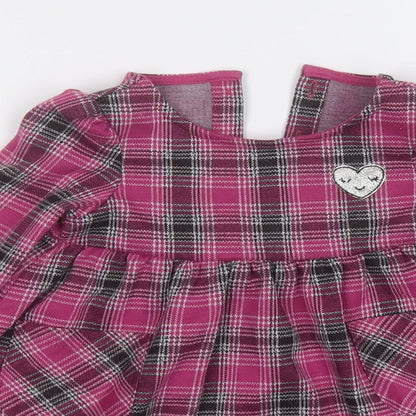 Dunnes Stores Girls Purple Plaid Polyester Fit & Flare  Size 12-18 Months  Round Neck