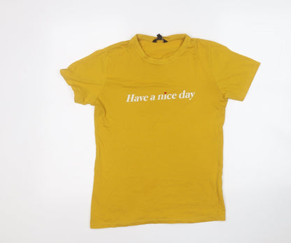 Womens UK Size 8 New Look Yellow Basic T-Shirt