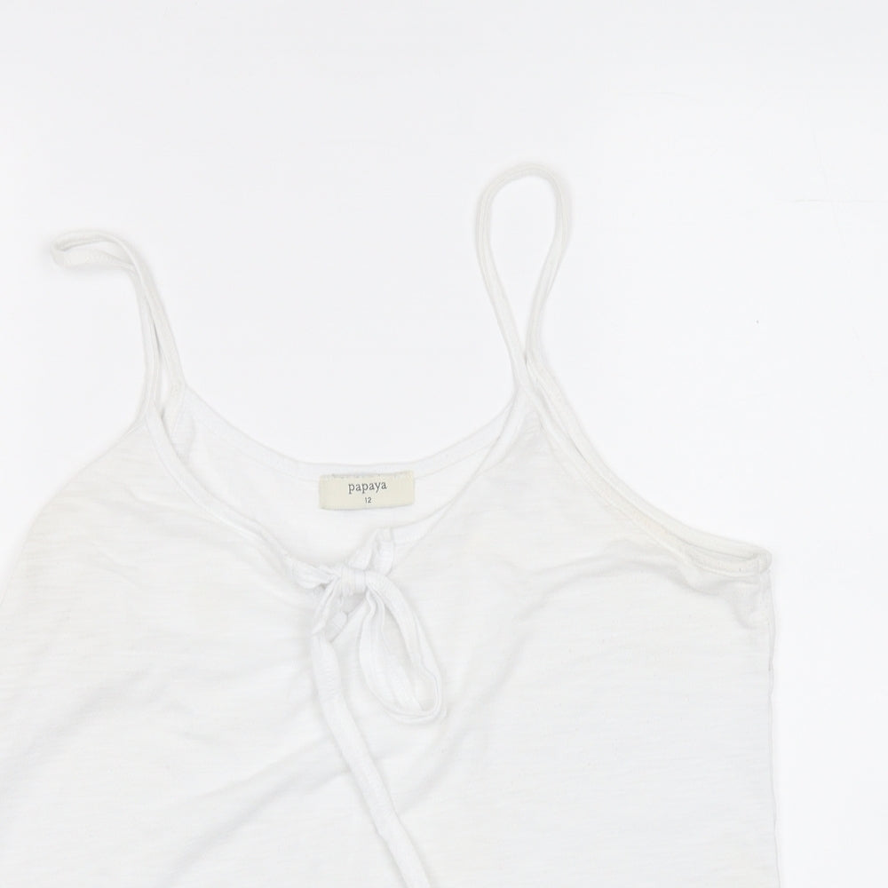 Papaya Womens White  Polyester Basic Tank Size 12 Round Neck