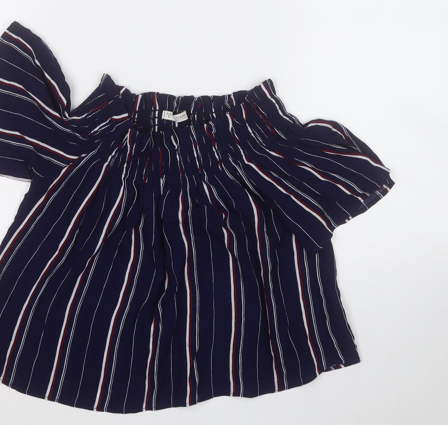 Pull&Bear Womens Blue Striped Viscose Basic Blouse Size S Round Neck