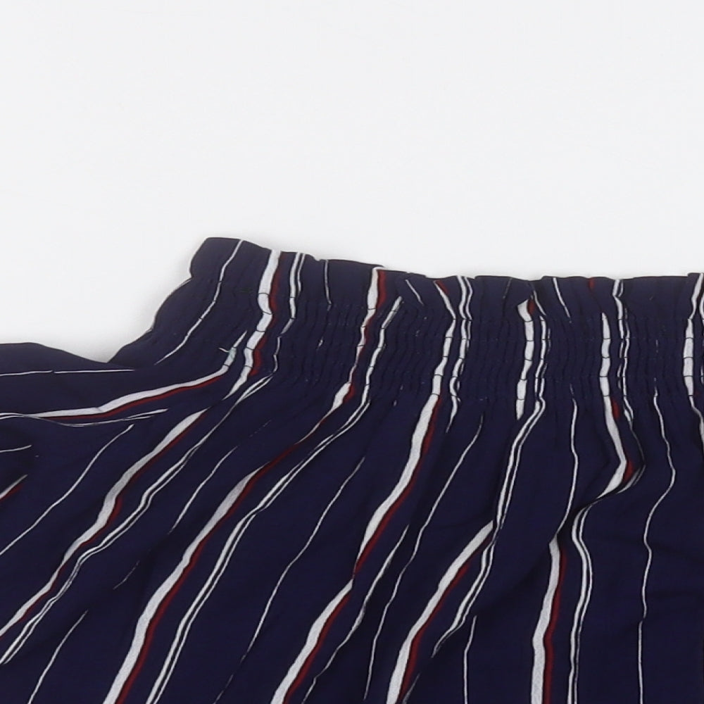 Pull&Bear Womens Blue Striped Viscose Basic Blouse Size S Round Neck