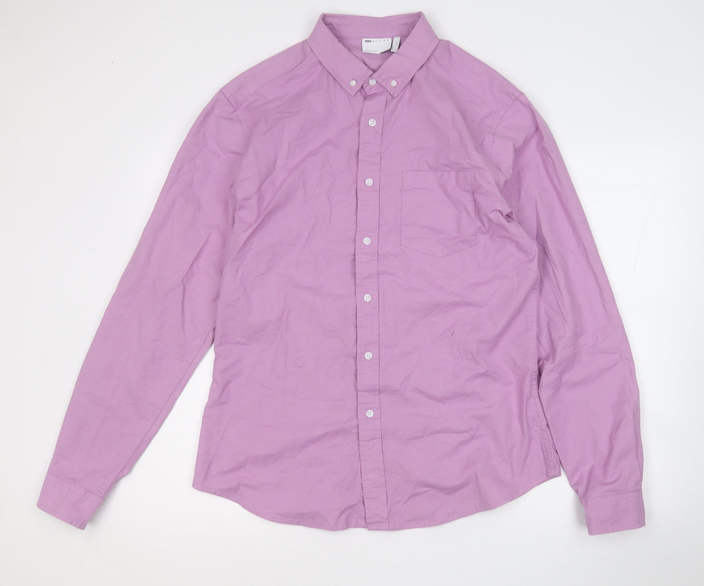 ASOS Mens Purple  Cotton  Button-Up Size L Collared