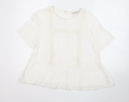 F&F Womens White Round Neck Geometric Viscose Pullover Jumper Size 12