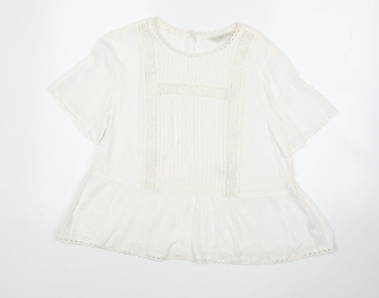 F&F Womens White Round Neck Geometric Viscose Pullover Jumper Size 12