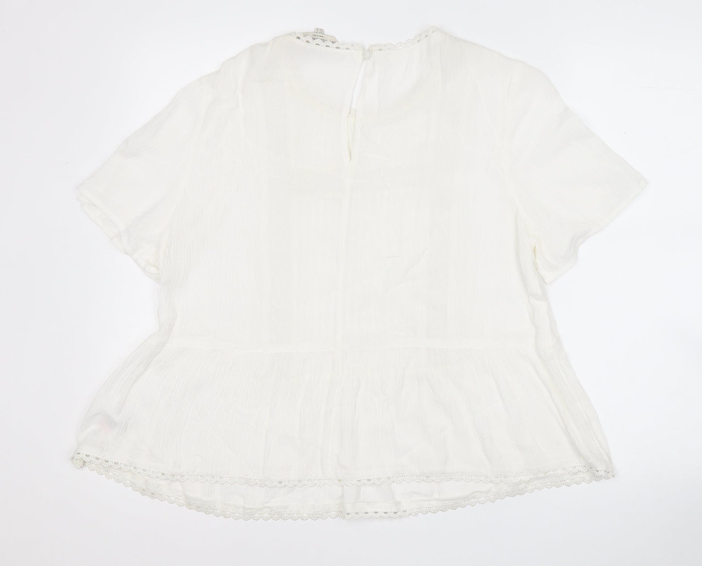 F&F Womens White Round Neck Geometric Viscose Pullover Jumper Size 12