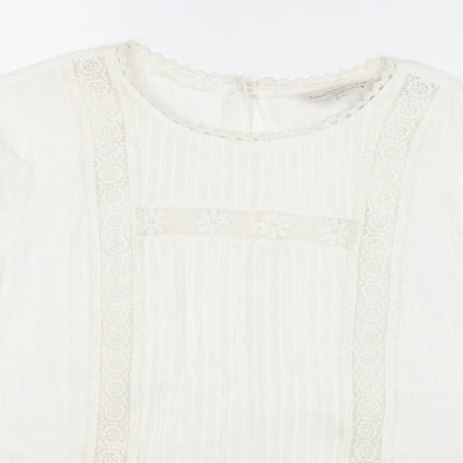 F&F Womens White Round Neck Geometric Viscose Pullover Jumper Size 12