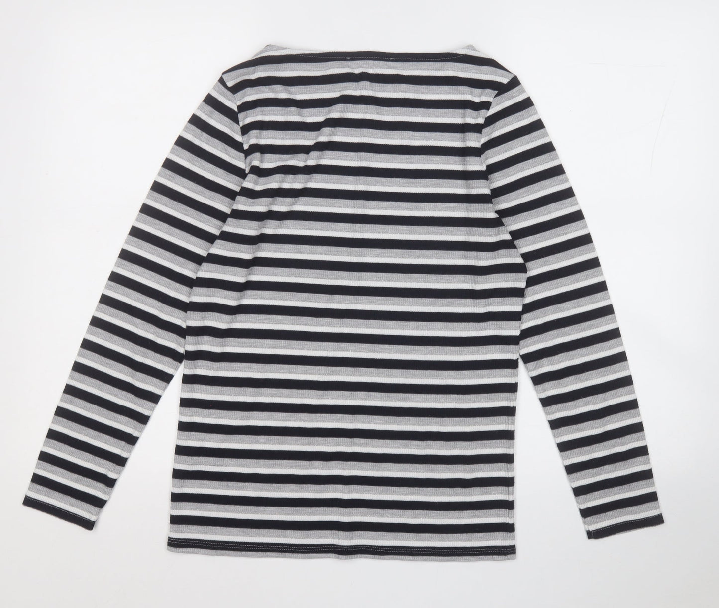 George Womens Grey Round Neck Striped Polyester Pullover Jumper Size 14