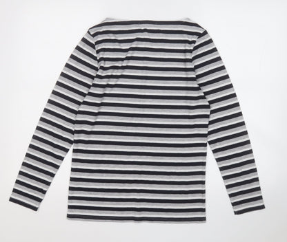George Womens Grey Round Neck Striped Polyester Pullover Jumper Size 14