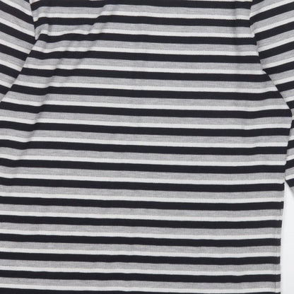 George Womens Grey Round Neck Striped Polyester Pullover Jumper Size 14