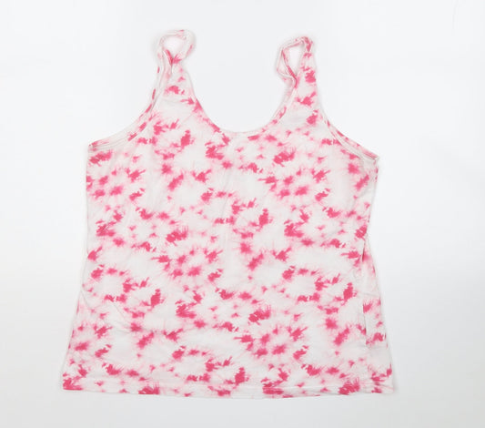 Primark Womens Pink Geometric Cotton Basic Tank Size 16 Round Neck