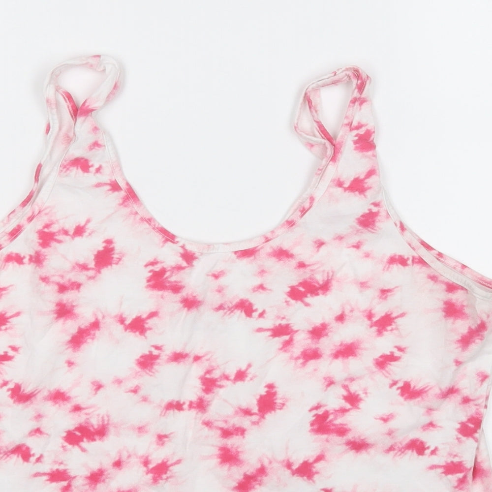 Primark Womens Pink Geometric Cotton Basic Tank Size 16 Round Neck