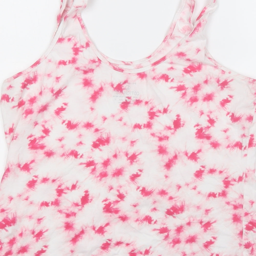 Primark Womens Pink Geometric Cotton Basic Tank Size 16 Round Neck