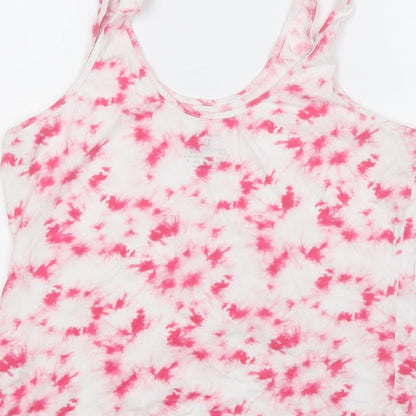 Primark Womens Pink Geometric Cotton Basic Tank Size 16 Round Neck