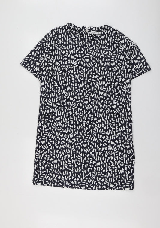 Warehouse Womens Blue Animal Print Polyester A-Line  Size 12  Round Neck