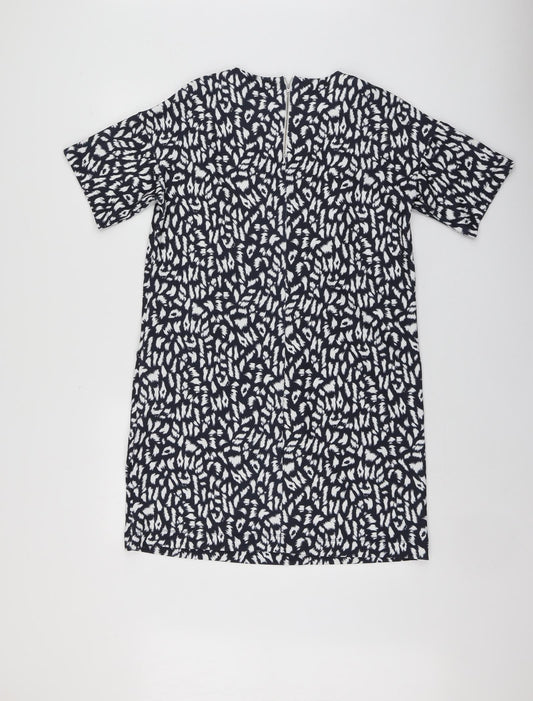 Warehouse Womens Blue Animal Print Polyester A-Line  Size 12  Round Neck