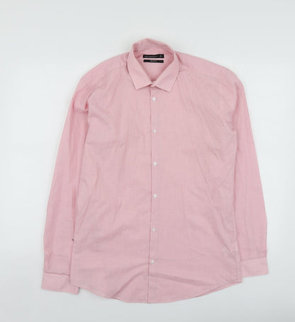 Mens UK Size 15 Cedar Wood State Pink  Button-Up Long Sleeve Casual Shirt