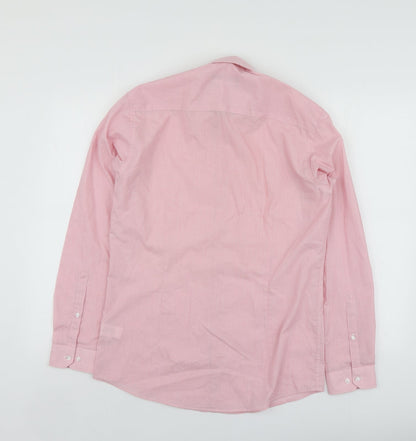 Mens UK Size 15 Cedar Wood State Pink  Button-Up Long Sleeve Casual Shirt
