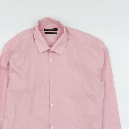 Mens UK Size 15 Cedar Wood State Pink  Button-Up Long Sleeve Casual Shirt