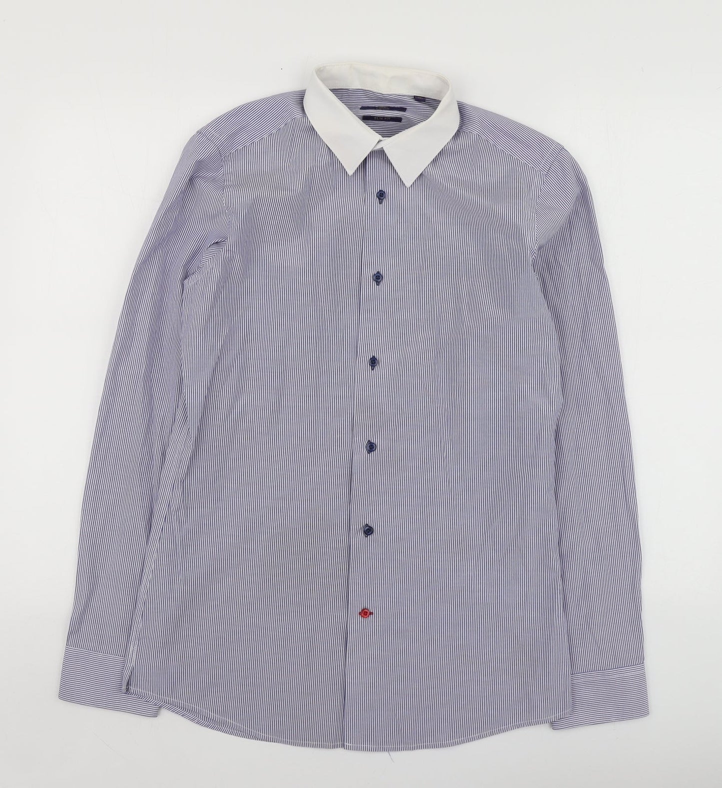 Mens UK Size 15 NEXT Blue  Button-Up Long Sleeve Casual Shirt