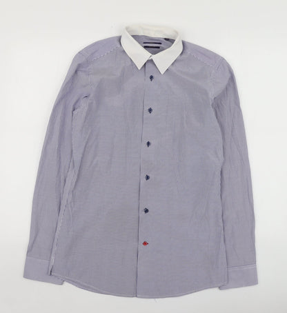 Mens UK Size 15 NEXT Blue  Button-Up Long Sleeve Casual Shirt