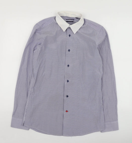 Mens UK Size 15 NEXT Blue  Button-Up Long Sleeve Casual Shirt