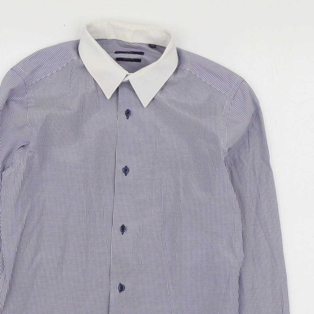 Mens UK Size 15 NEXT Blue  Button-Up Long Sleeve Casual Shirt