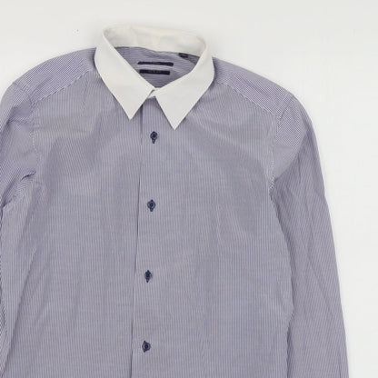 Mens UK Size 15 NEXT Blue  Button-Up Long Sleeve Casual Shirt
