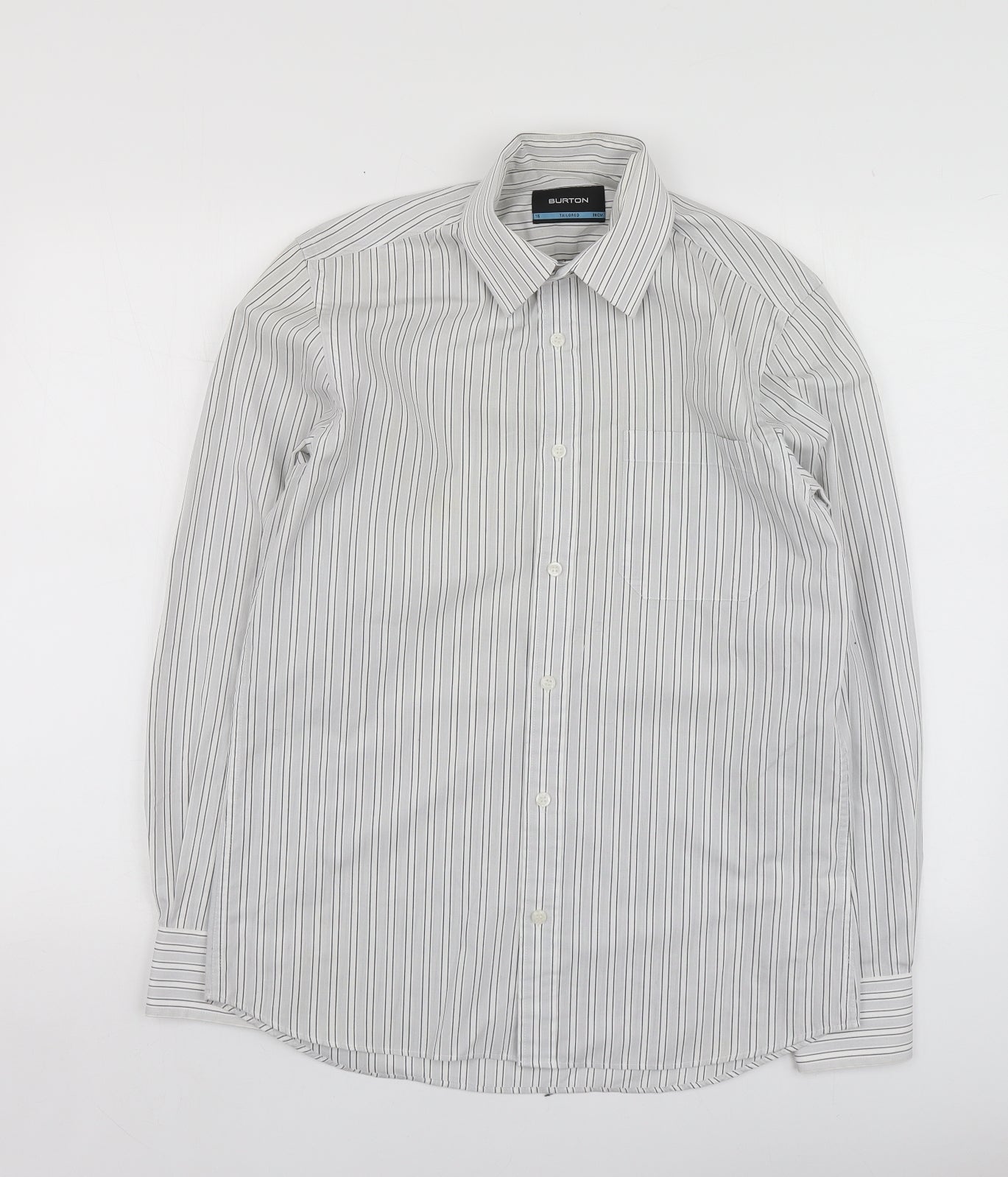 Mens UK Size 15 Burton Grey  Button-Up Long Sleeve Casual Shirt