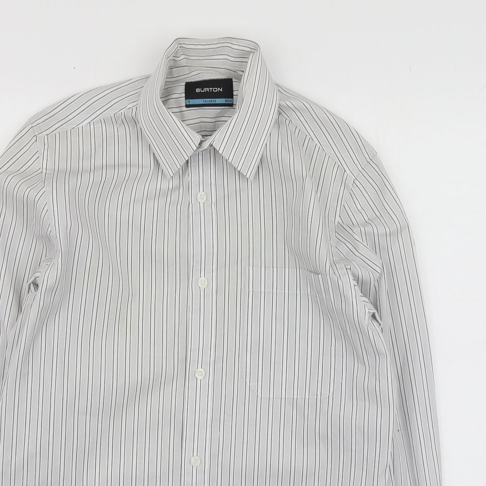 Mens UK Size 15 Burton Grey  Button-Up Long Sleeve Casual Shirt