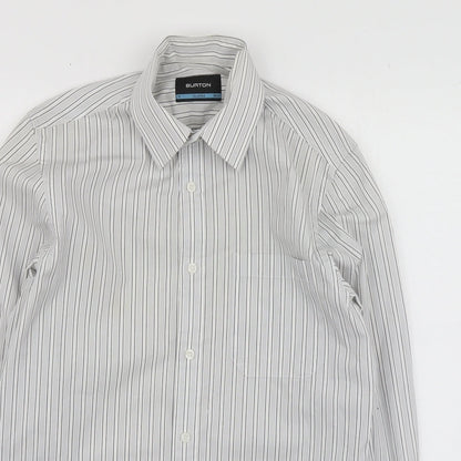 Mens UK Size 15 Burton Grey  Button-Up Long Sleeve Casual Shirt