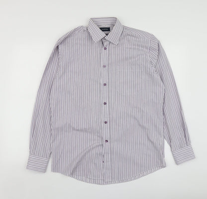 Taylor & Wright Mens Purple Striped Polyester  Button-Up Size 15 Collared