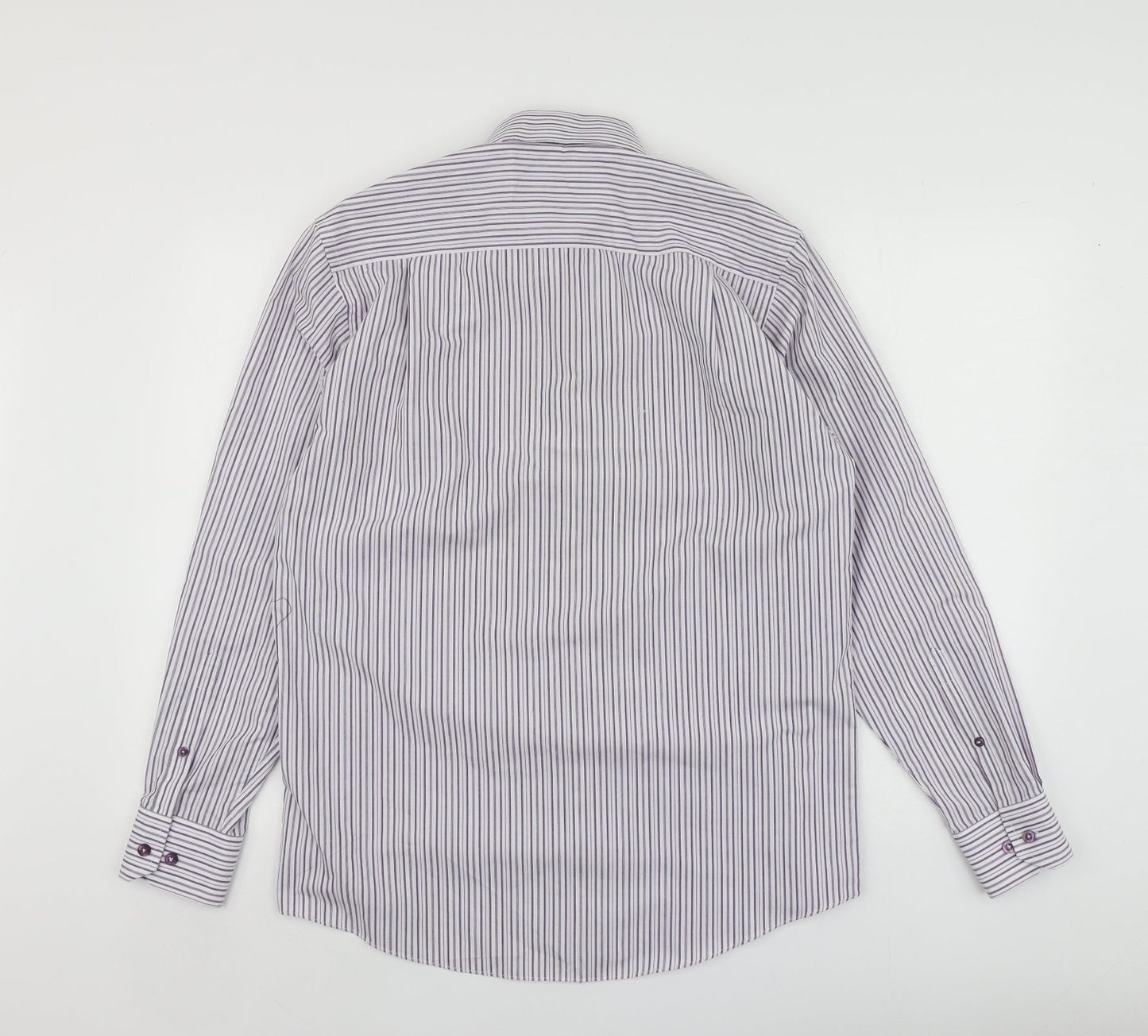 Taylor & Wright Mens Purple Striped Polyester  Button-Up Size 15 Collared