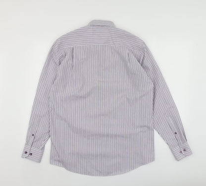 Taylor & Wright Mens Purple Striped Polyester  Button-Up Size 15 Collared