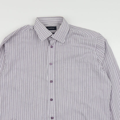 Taylor & Wright Mens Purple Striped Polyester  Button-Up Size 15 Collared