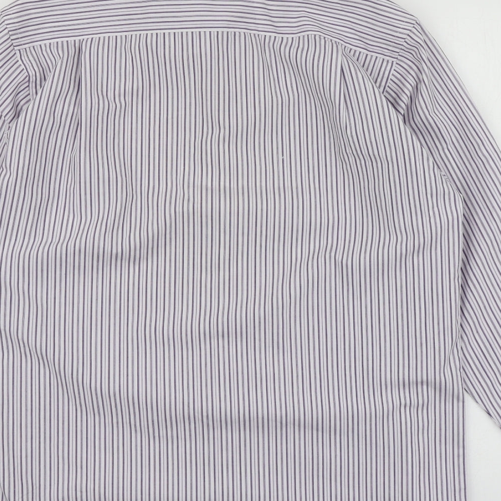 Taylor & Wright Mens Purple Striped Polyester  Button-Up Size 15 Collared