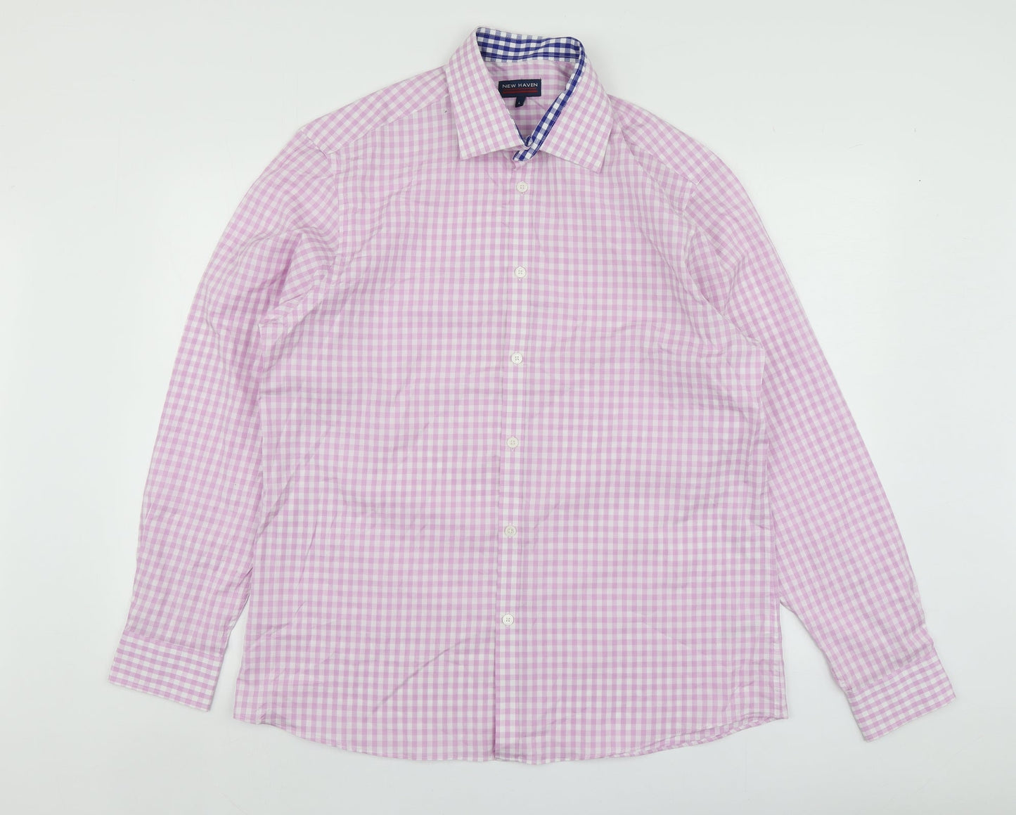 Mens UK Size L New Haven Pink  Button-Up Long Sleeve Casual Shirt