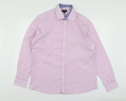 Mens UK Size L New Haven Pink  Button-Up Long Sleeve Casual Shirt