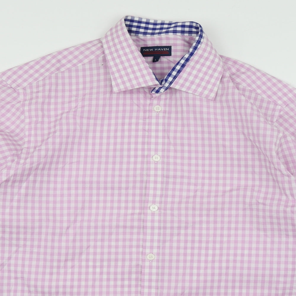 Mens UK Size L New Haven Pink  Button-Up Long Sleeve Casual Shirt