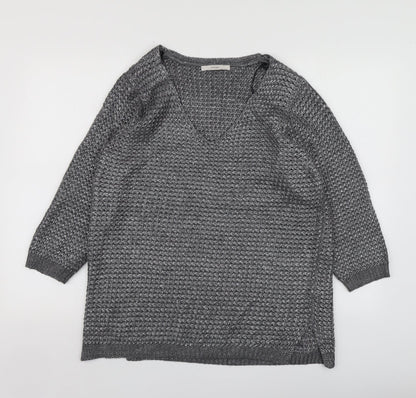 George Womens Silver V-Neck  Polyester Pullover Jumper Size L