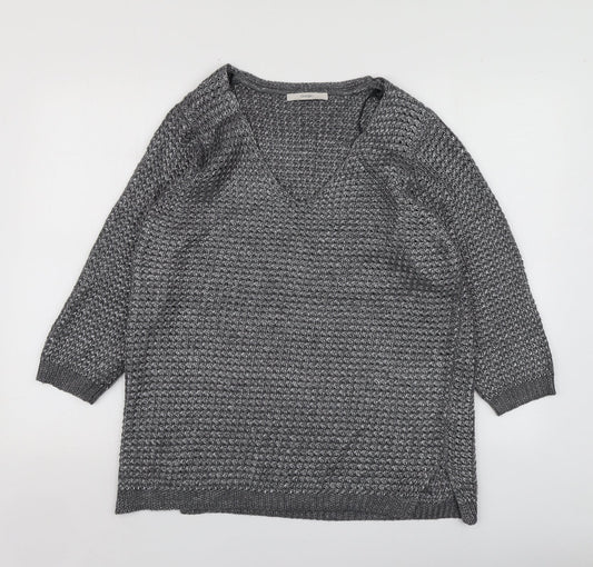 George Womens Silver V-Neck  Polyester Pullover Jumper Size L