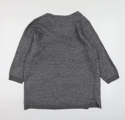 George Womens Silver V-Neck  Polyester Pullover Jumper Size L