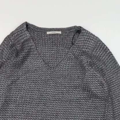 George Womens Silver V-Neck  Polyester Pullover Jumper Size L