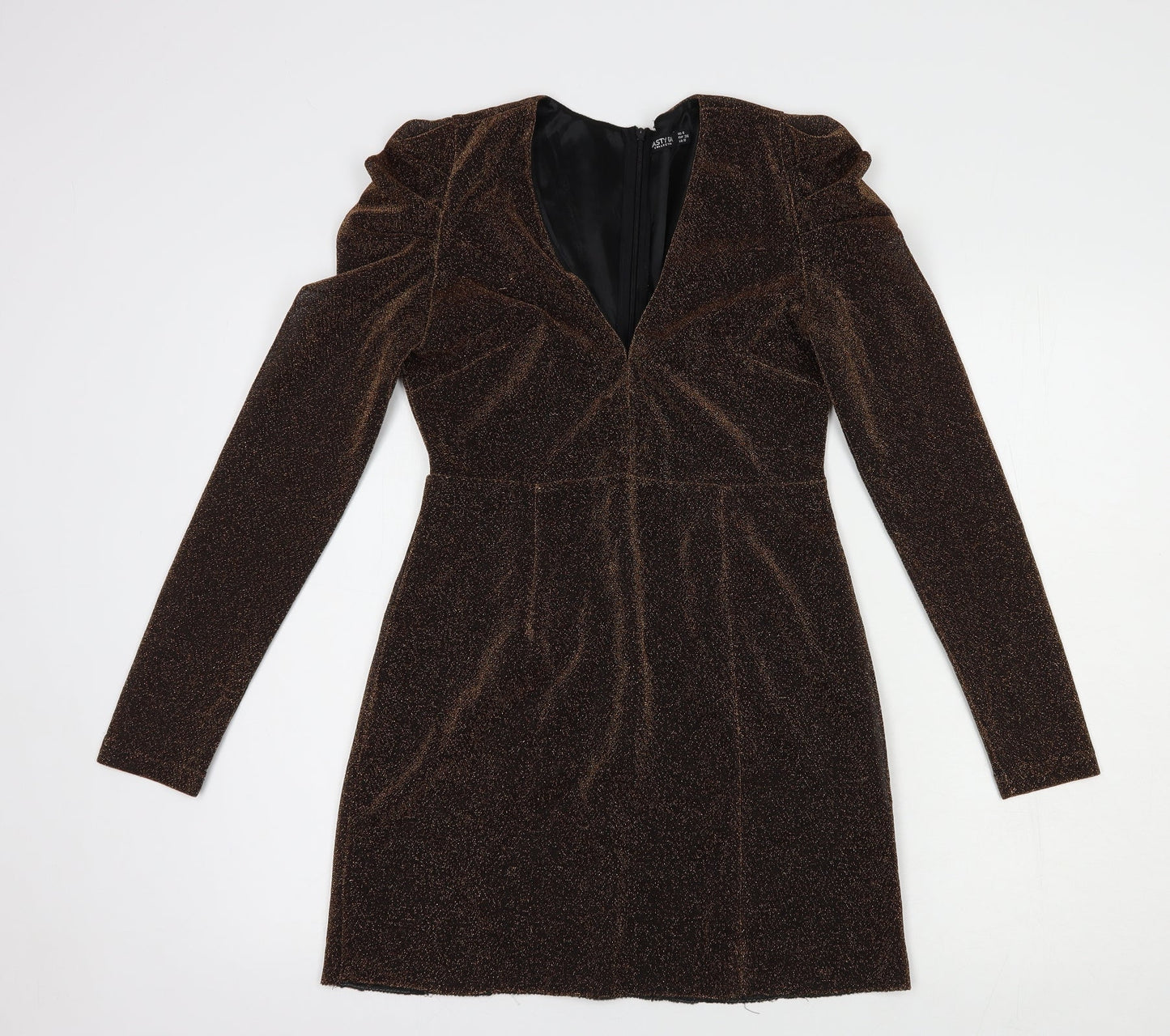 Nasty Gal Womens Brown  Polyester Mini  Size 8  V-Neck Zip