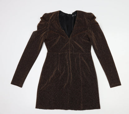 Nasty Gal Womens Brown  Polyester Mini  Size 8  V-Neck Zip