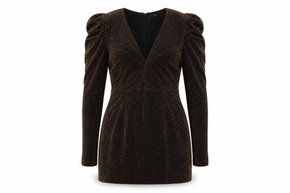 Nasty Gal Womens Brown  Polyester Mini  Size 8  V-Neck Zip