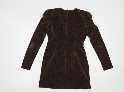 Nasty Gal Womens Brown  Polyester Mini  Size 8  V-Neck Zip