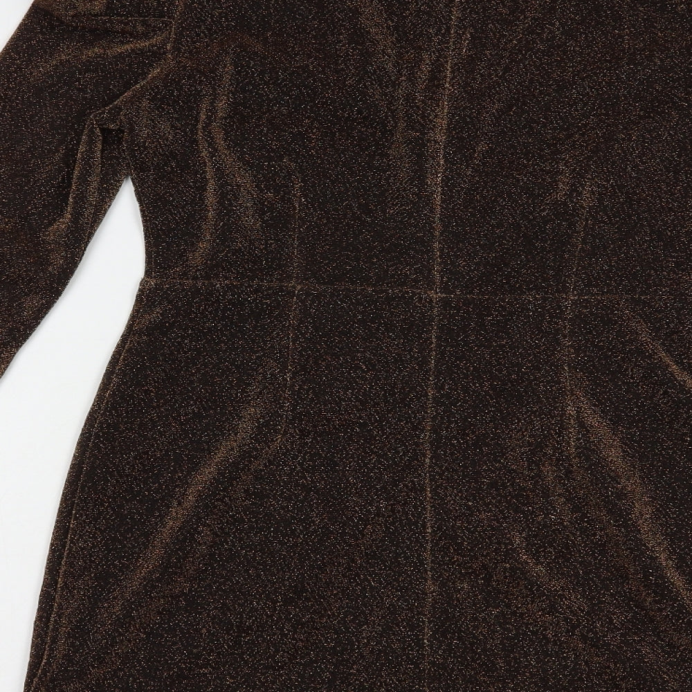 Nasty Gal Womens Brown  Polyester Mini  Size 8  V-Neck Zip
