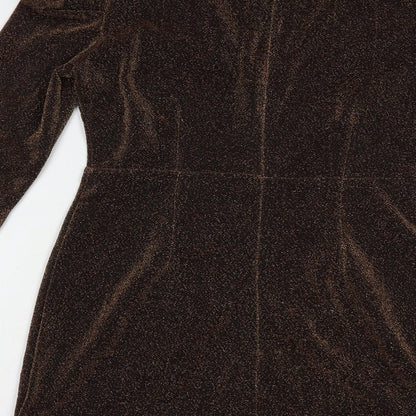 Nasty Gal Womens Brown  Polyester Mini  Size 8  V-Neck Zip